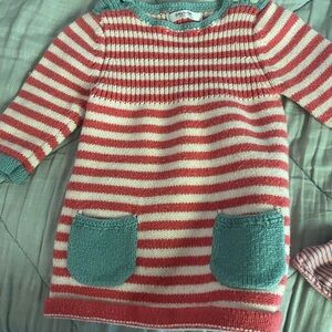 Baby Boden Coral Striped Dress 3-6 months